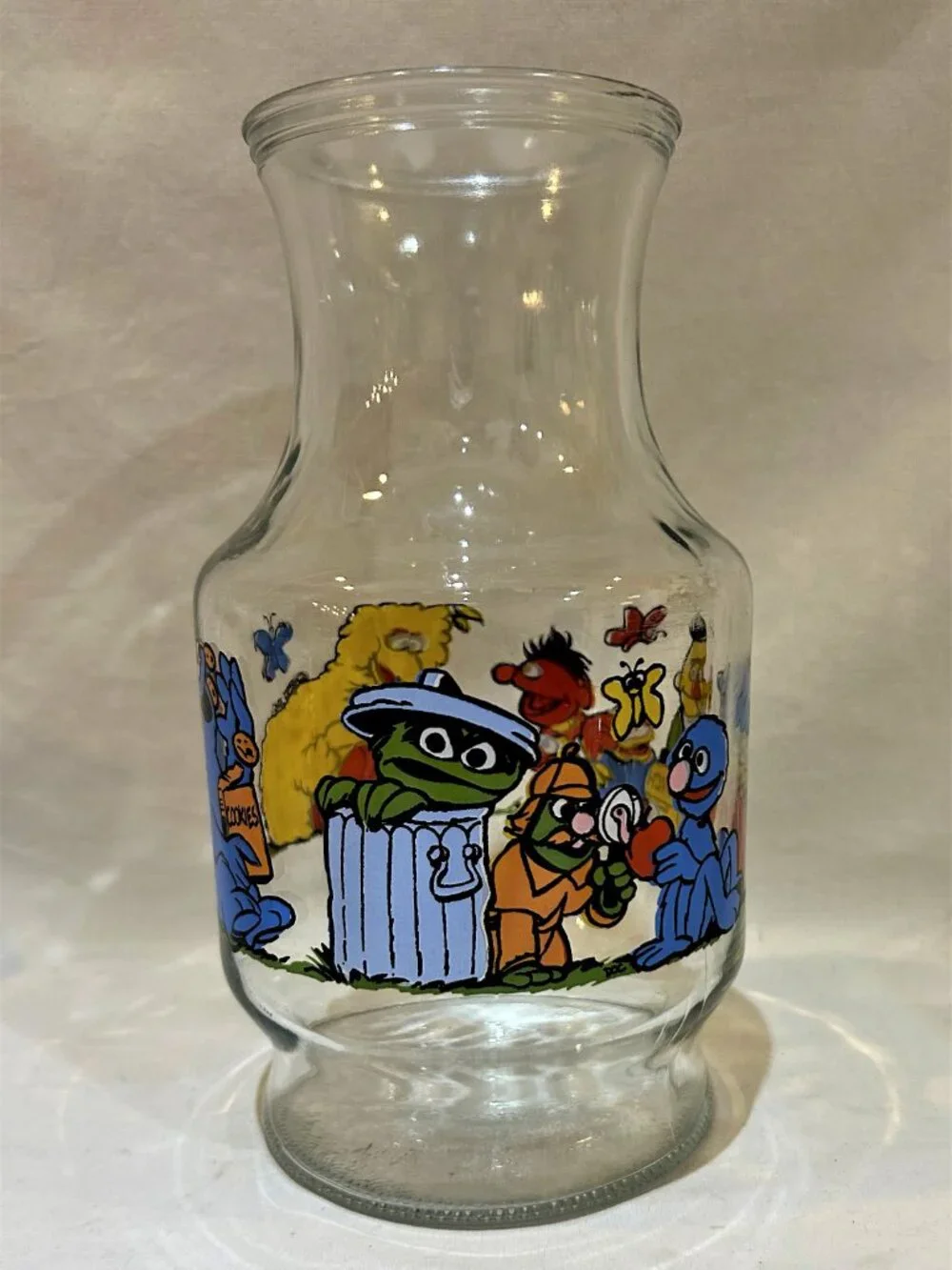 Vintage Sesame Street Glass Carafe Glass Lemonade Juice Pitcher Carafe